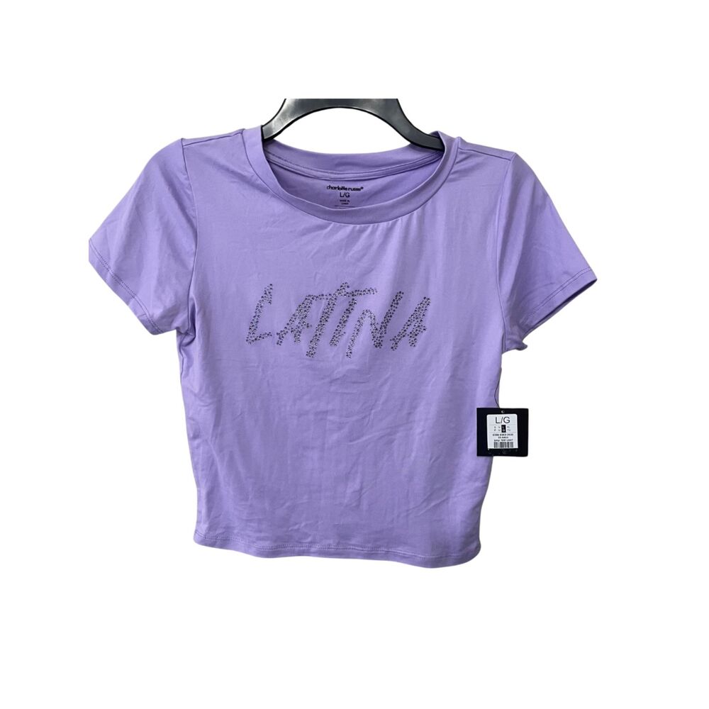 Charlotte Russe Latina Rhinestone Crop Top S L Purple Baby Tee Graphic Y2K Bling